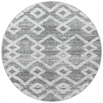Boheme - Tapis bohème rond à relief gris et blanc 120x120cm