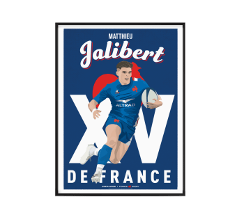 RUGBY - Affiche XV de France - Illustration Matthieu Jalibert 30 x 40 cm