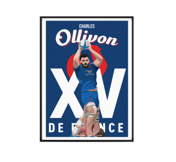 FRANCE RUGBY - Affiche XV de France - Illustration Charles Ollivon 30 x 40 cm