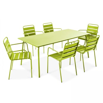 Palavas - Ensemble table de jardin et 6 fauteuils en métal vert