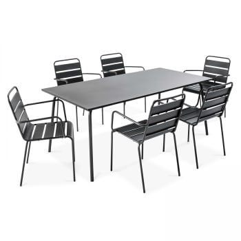 Palavas - Ensemble table de jardin et 6 fauteuils en métal gris
