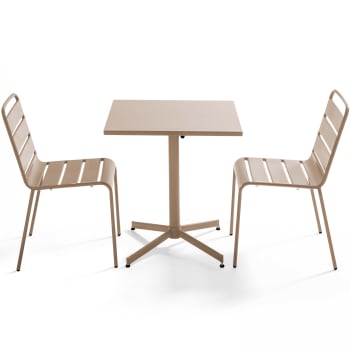 Palavas - Ensemble table de jardin carrée et 2 chaises métal taupe