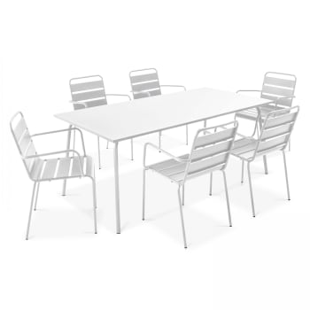 Palavas - Ensemble table de jardin et 6 fauteuils en métal blanc