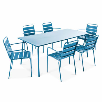 Palavas - Gartentisch und 6 Stahlsessel Pazifisch blau