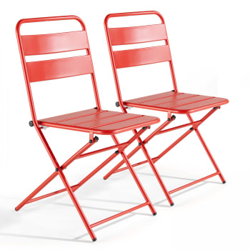 Palavas - Lot de 2 chaises de jardin pliantes en métal rouge