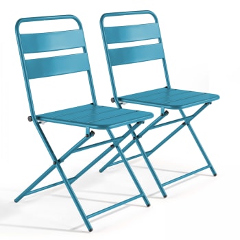 Palavas - Lot de 2 chaises de jardin pliantes en métal bleu pacific