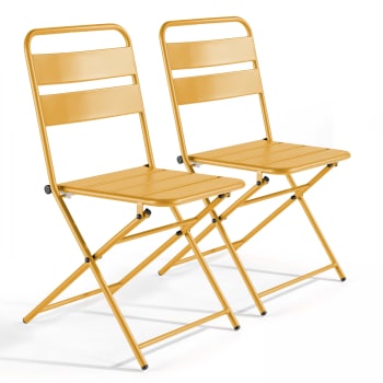 Palavas - Lot de 2 chaises de jardin pliantes en métal jaune