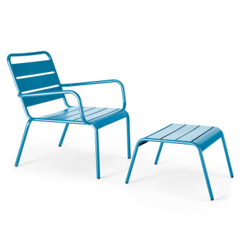 Palavas - Poltrona relax e poggiapiedi in metallo blu pacifico