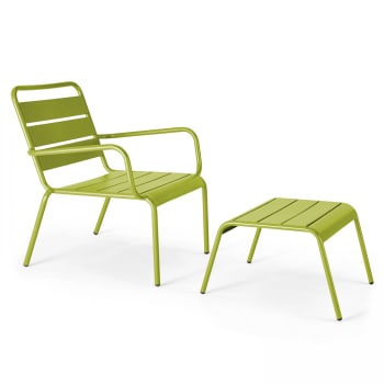 Palavas - Poltrona relax e poggiapiedi in metallo verde