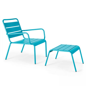 Palavas - Poltrona relax e poggiapiedi in metallo blu