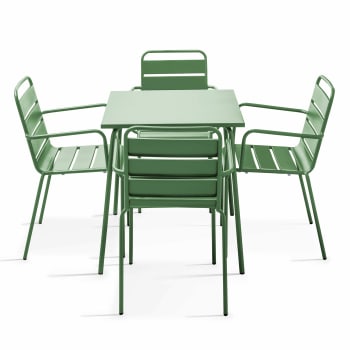 Palavas - Gartentisch und 4 Sessel aus pulverbeschichtetem Stahl Cactus grün