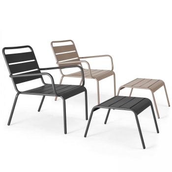 Palavas - Lot 2 fauteuils relax avec repose-pieds métal gris et taupe
