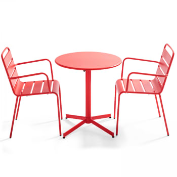 Palavas - Ensemble table de jardin et 2 fauteuils métal rouge