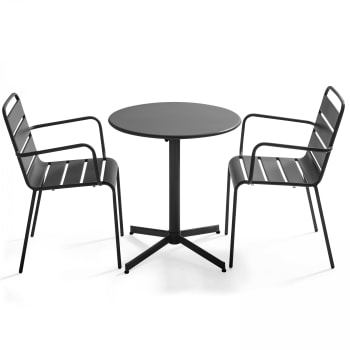Palavas - Ensemble table de jardin et 2 fauteuils métal anthracite