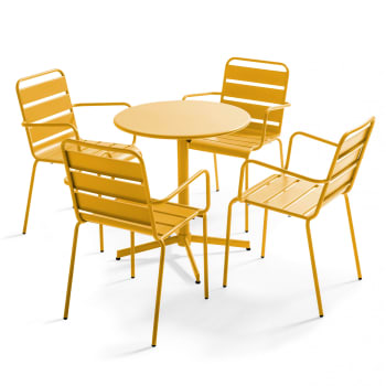 Palavas - Ensemble table de jardin et 4 fauteuils métal jaune
