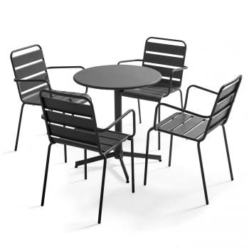 Palavas - Ensemble table de jardin et 4 fauteuils métal gris