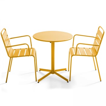 Palavas - Ensemble table de jardin et 2 fauteuils métal jaune