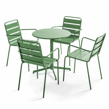 Palavas - Ensemble table de jardin et 4 fauteuils métal vert cactus