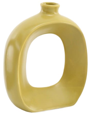 Vase en grès oval 16 cm jaune