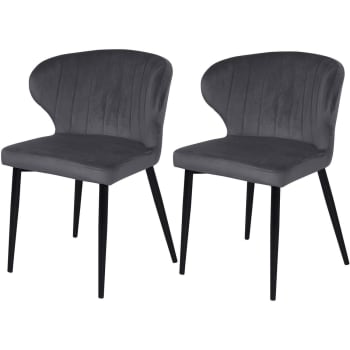 ERNESTO - Lot de 2 chaises tissu gris perle pieds métal noir