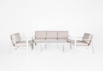 ONIX - Conjunto sofá jardín 4pz de aluminio color perla y ratán sintético