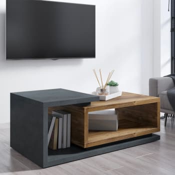 Table Basse Rectangulaire En Chêne Fumé AUVYI - 102 X 50 X 36 Cm - Design Moderne, Plateau Robuste - Pour Salon, Séjour