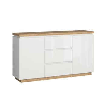 Finn - Aparador 3 cajones 2 puertas estratificado blanco beige