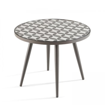 Tivoli - Table basse ronde de jardin en acier gris plateau en céramique