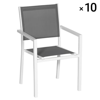 ARRAY - Lot de 10 chaises en aluminium blanc et textilène gris