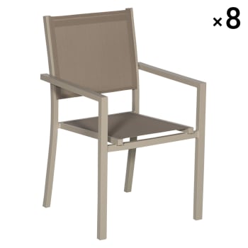 ARRAY - Lot de 8 chaises en aluminium taupe et textilène taupe