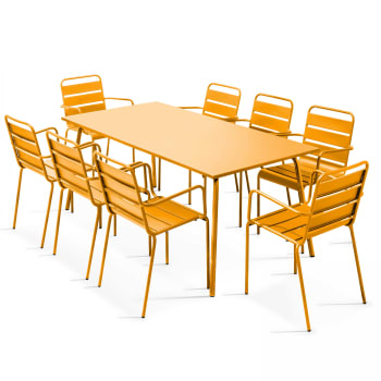 Palavas - Ensemble table de jardin et 8 fauteuils en métal jaune