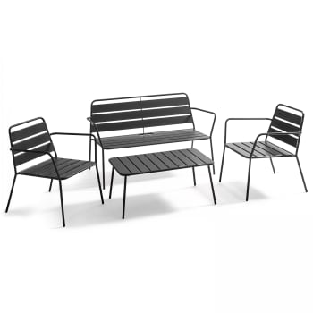 Palavas - Set da giardino con 4 posti e 1 tavolino in acciaio antracite