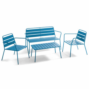 Palavas - Set da giardino con 4 posti e 1 tavolino in acciaio blu pacifico