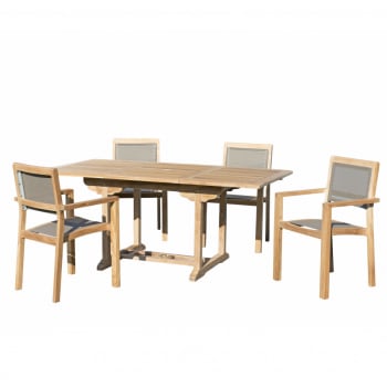 Harris - Table de jardin et chaises en teck et textilene 4/6 personnes