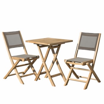 Harris - Table de jardin et chaises en teck et textilene 2 personnes