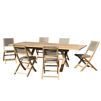 Harris - Table de jardin et chaises en teck et textilene 8/10 personnes