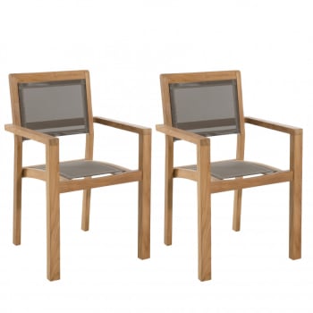 Harris - Lot de 2 fauteuils jardin empilables teck et textilène taupe
