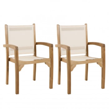 Harris - Conjunto de 2 sillones de jardín de madera de teca y textileno