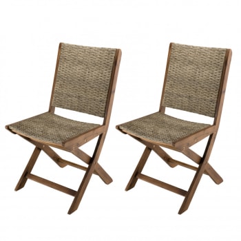 Victoire - Ensemble de 2 chaises jardin en acacia et rotin synthétique