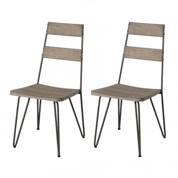 Hyacinthe - Ensemble de 2 chaises de jardin en teck teinté grisé + métal