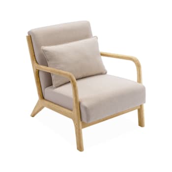 Poltrona scandinava in legno e tessuto bouclè bianco Bjorn