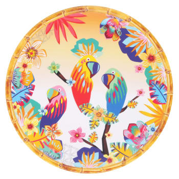 Perroquets de bahia - Grande assiette plate mélamine motif perroquet et dégradé orange 28 cm