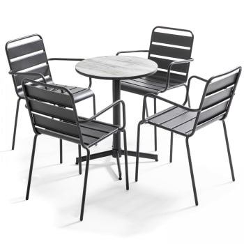 Tivoli - Table de jardin ronde 4 fauteuils acier gris