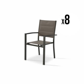 TOKYO - Lot de 8 chaises empilables aluminium et textilène tapissé marron