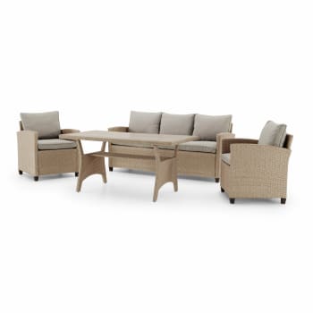 Verona - Conjunto de 1 sofás, 2 sillones + mesa alta en ratán sintético