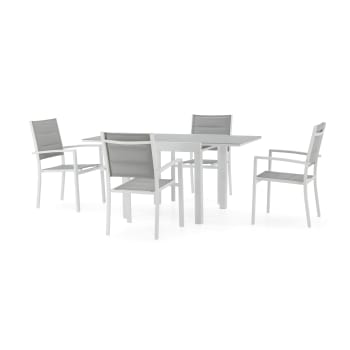 TOKYO - Conjunto mesa y sillas jardín 4 plazas aluminio blanco 