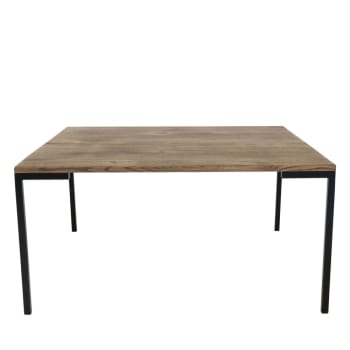 LUGANO - Table basse en bois et métal 90x90cm bois foncé  et  noir