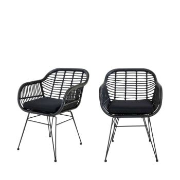 Trieste - Lot de 2 fauteuils indoor/outdoor aspect rotin et métal avec coussin n