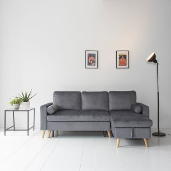Canapé D'Angle Convertible Warren 3 Places – Simili Noir, Méridienne Réversible, Appui-têtes Réglables, Coffre Rangement – Confort & Design Moderne