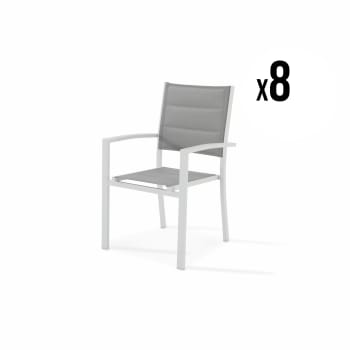 Tokyo - Pack de 8 sillas apilables aluminio blanco y textileno acolchado gris